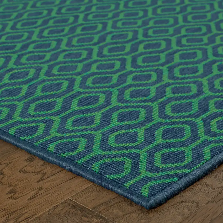 Navy Geometric Stain Resistant Indoor Outdoor Area Rug Photo 3