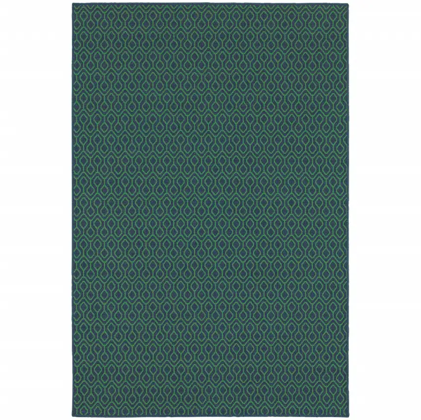 Navy Geometric Stain Resistant Indoor Outdoor Area Rug Photo 1