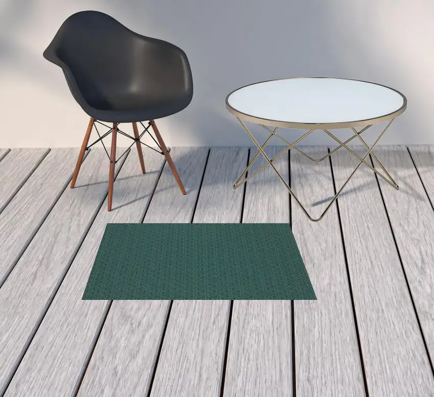 Navy Geometric Stain Resistant Indoor Outdoor Area Rug Photo 2