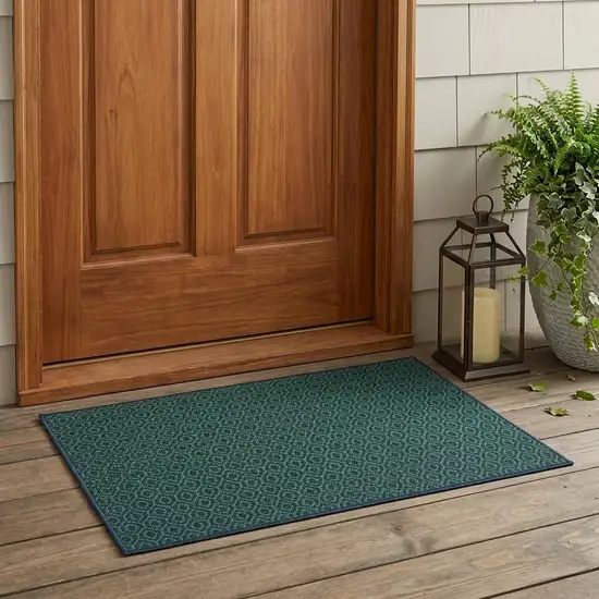 Blue and Green Geometric Stain Resistant Indoor Outdoor Area Rug Photo 1