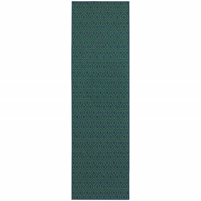 Navy Geometric Stain Resistant Indoor Outdoor Area Rug Photo 1