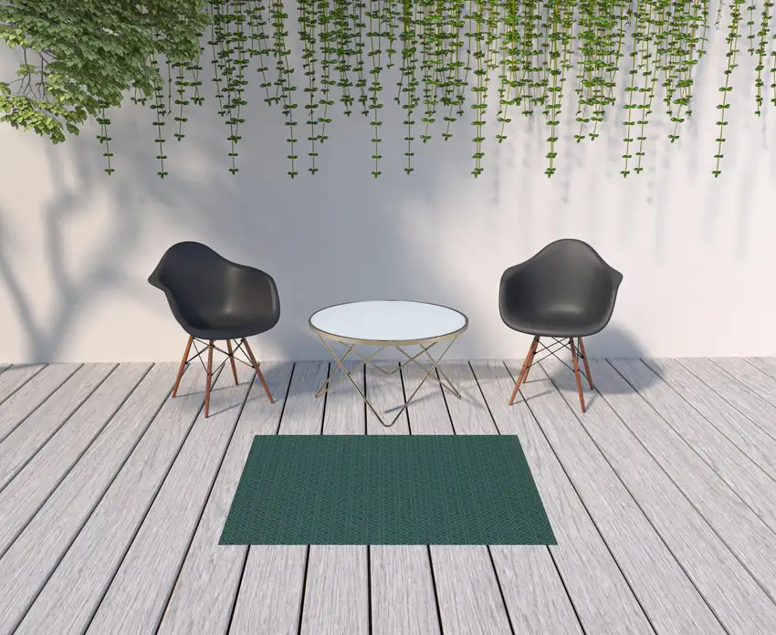 Navy Geometric Stain Resistant Indoor Outdoor Area Rug Photo 2