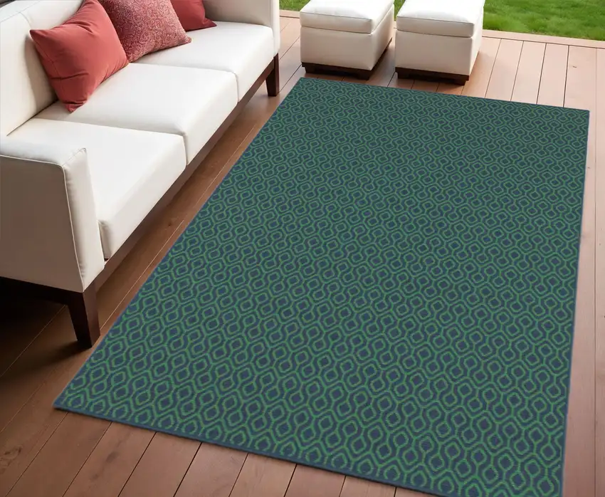 Blue and Green Geometric Stain Resistant Indoor Outdoor Area Rug Photo 1