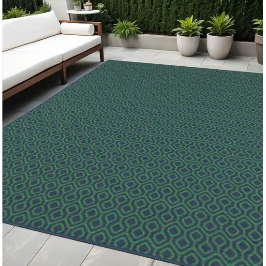 Blue and Green Geometric Stain Resistant Indoor Outdoor Area Rug Photo 1