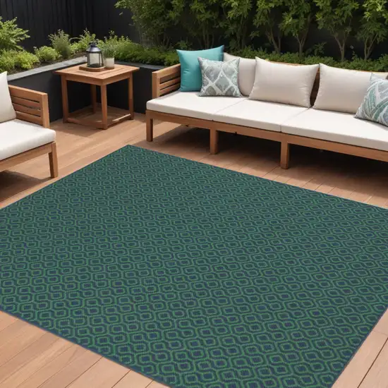 Blue and Green Geometric Stain Resistant Indoor Outdoor Area Rug Photo 1