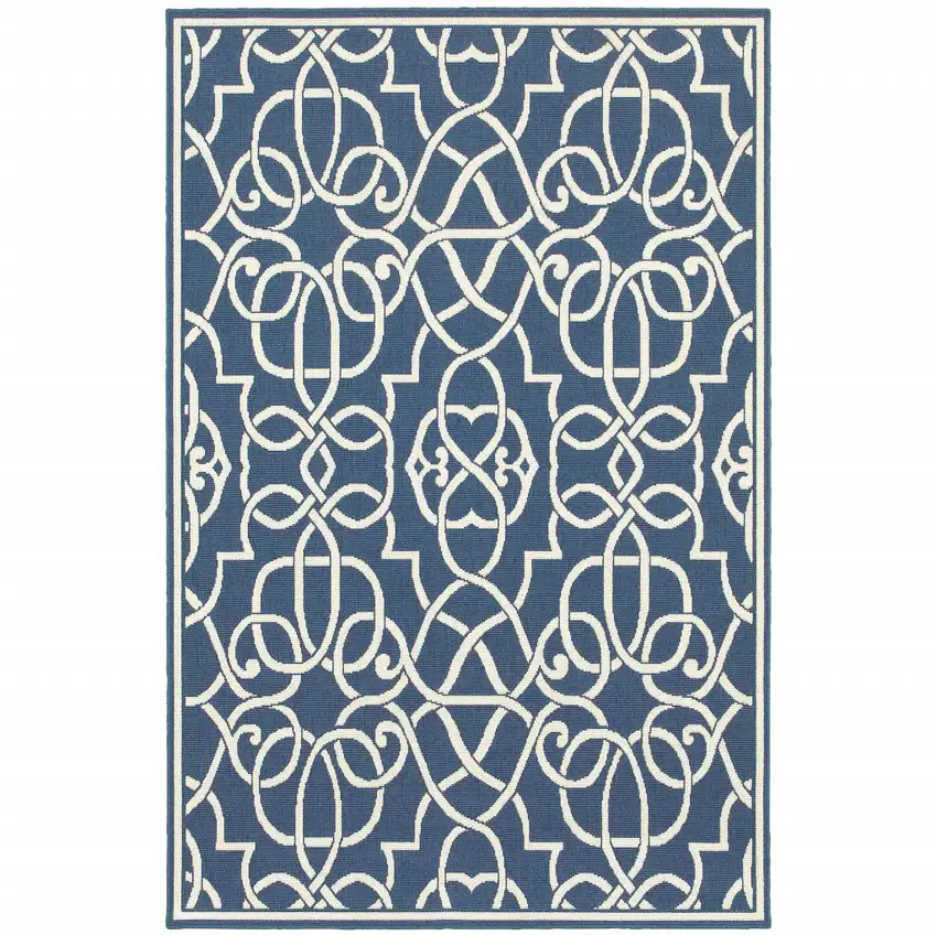 Navy Geometric Stain Resistant Indoor Outdoor Area Rug Photo 1