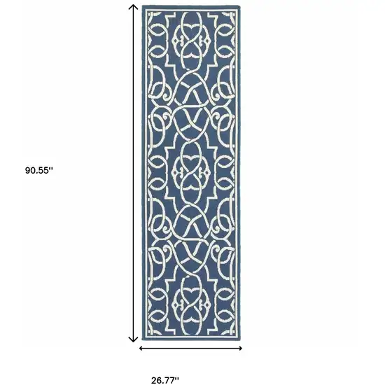 Blue and Ivory Geometric Stain Resistant Indoor Outdoor Area Rug Photo 3
