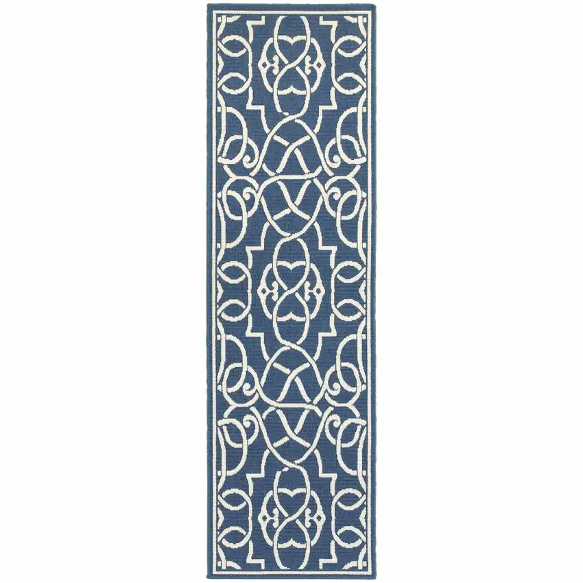 Navy Geometric Stain Resistant Indoor Outdoor Area Rug Photo 1