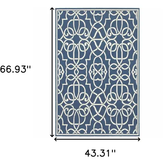 Blue and Ivory Geometric Stain Resistant Indoor Outdoor Area Rug Photo 3