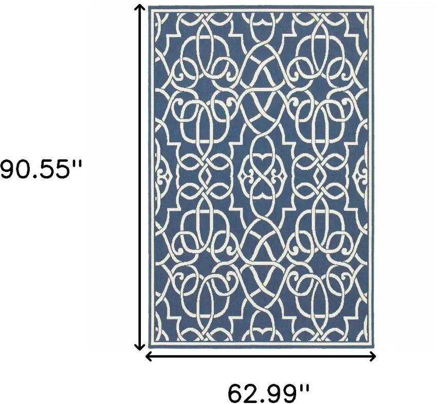 Blue and Ivory Geometric Stain Resistant Indoor Outdoor Area Rug Photo 3