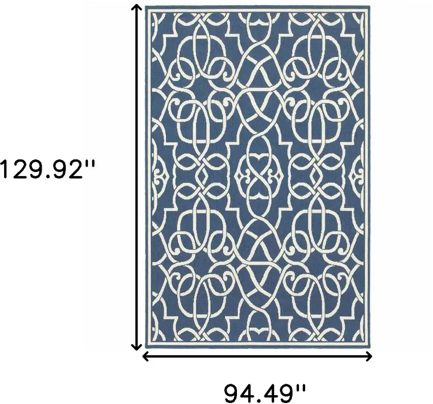 Blue and Ivory Geometric Stain Resistant Indoor Outdoor Area Rug Photo 3