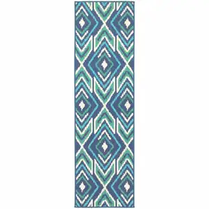 Photo of Navy Geometric Stain Resistant Indoor Outdoor Area Rug