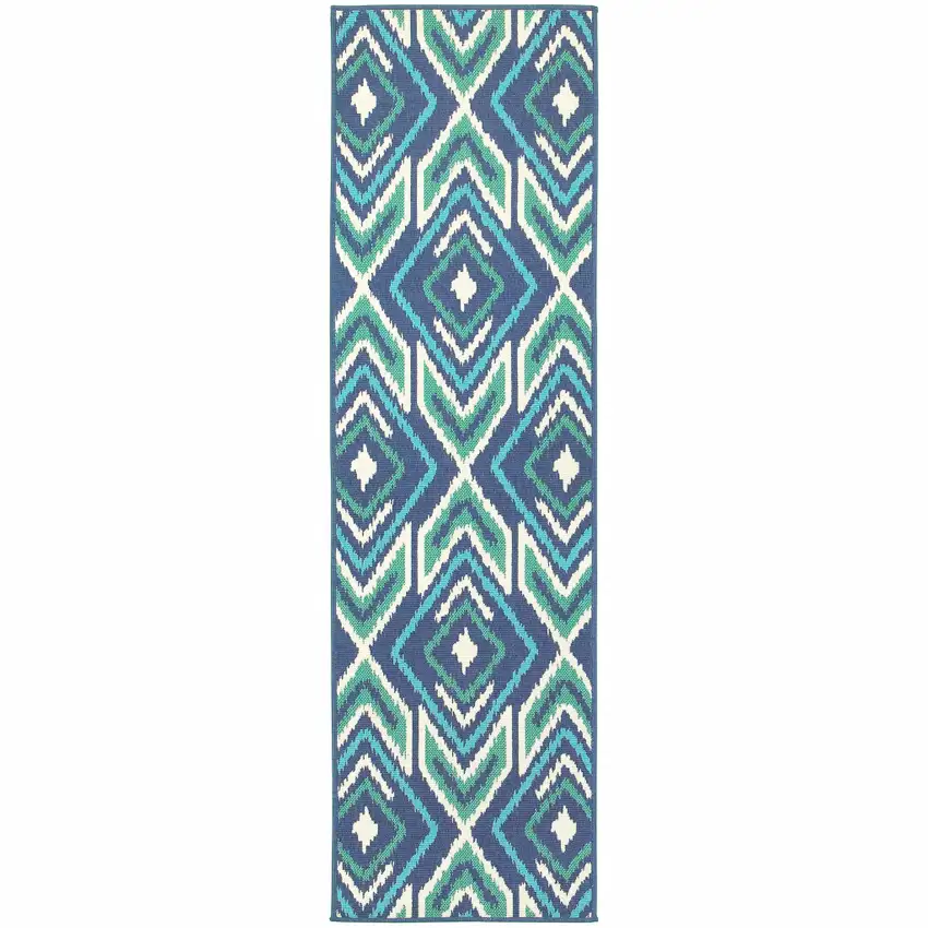 Navy Geometric Stain Resistant Indoor Outdoor Area Rug Photo 1