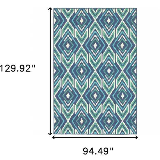 Blue and Ivory Geometric Stain Resistant Indoor Outdoor Area Rug Photo 3