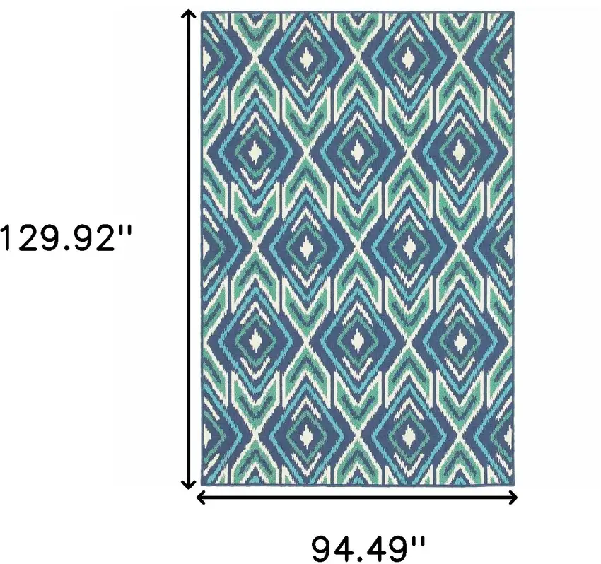 Blue and Ivory Geometric Stain Resistant Indoor Outdoor Area Rug Photo 3