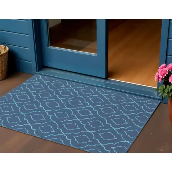 Blue Geometric Stain Resistant Indoor Outdoor Area Rug Photo 1