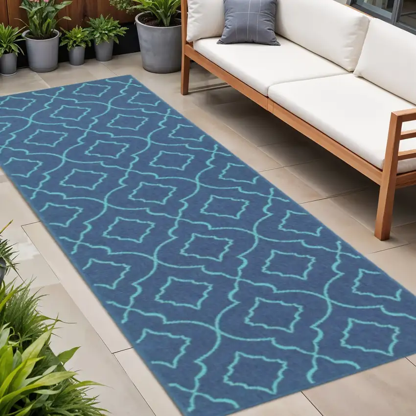 Blue Geometric Stain Resistant Indoor Outdoor Area Rug Photo 1