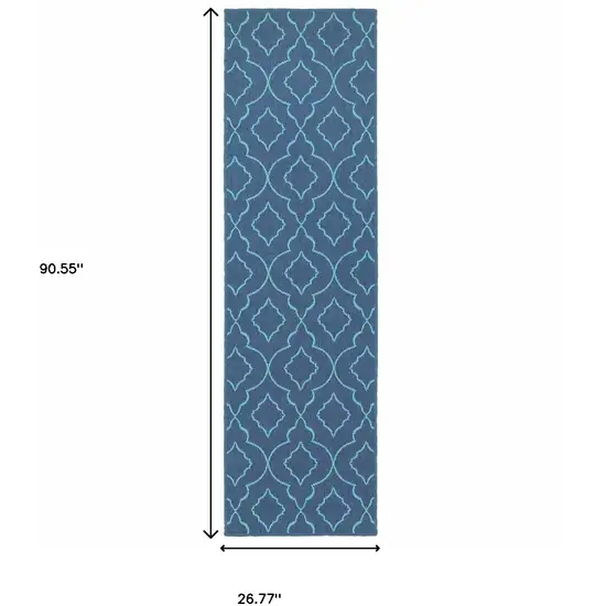Blue Geometric Stain Resistant Indoor Outdoor Area Rug Photo 3