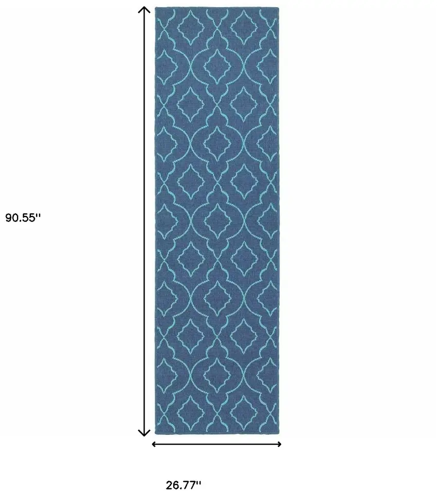 Blue Geometric Stain Resistant Indoor Outdoor Area Rug Photo 3