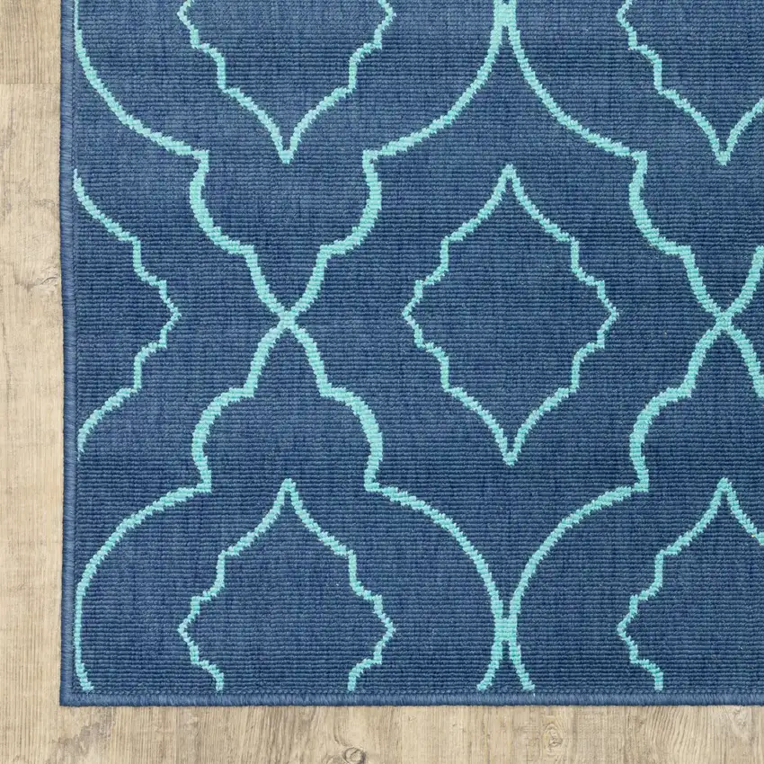 Navy Geometric Stain Resistant Indoor Outdoor Area Rug Photo 3