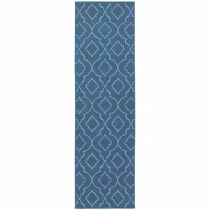 Photo of Navy Geometric Stain Resistant Indoor Outdoor Area Rug
