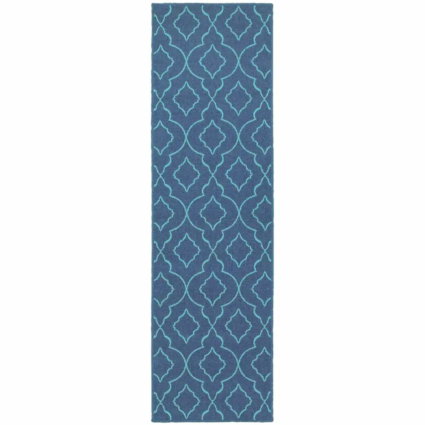 Navy Geometric Stain Resistant Indoor Outdoor Area Rug Photo 1