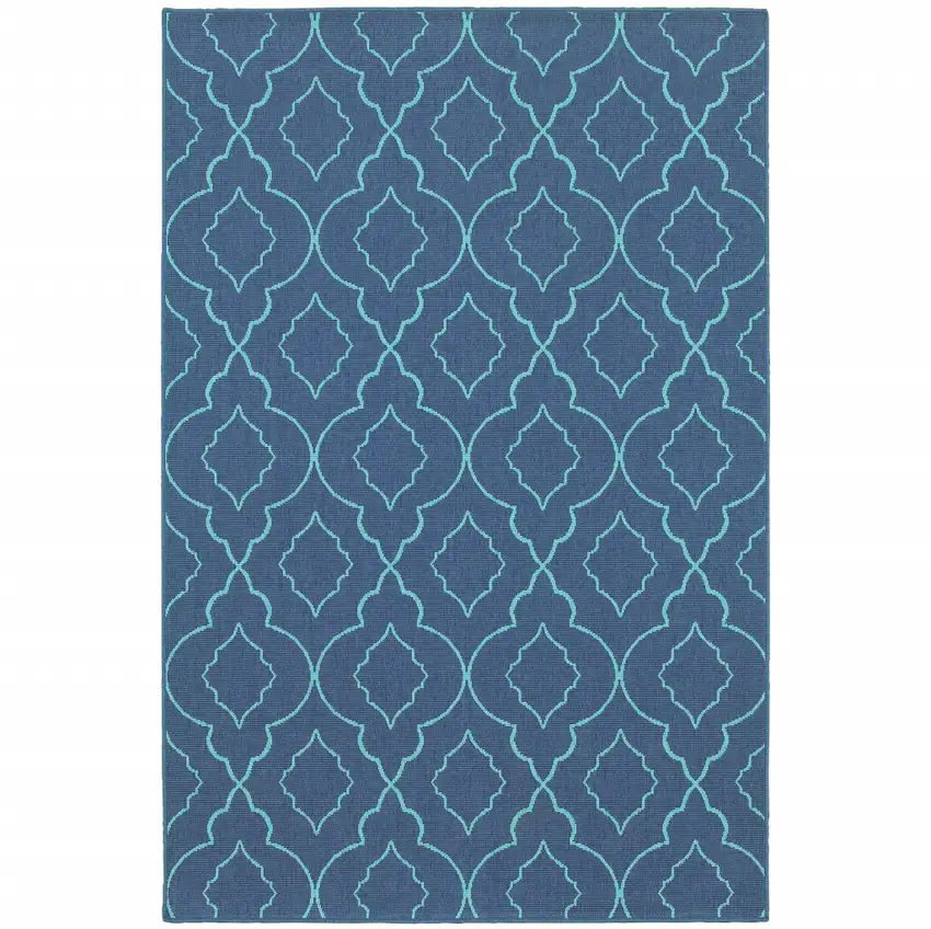 Navy Geometric Stain Resistant Indoor Outdoor Area Rug Photo 1
