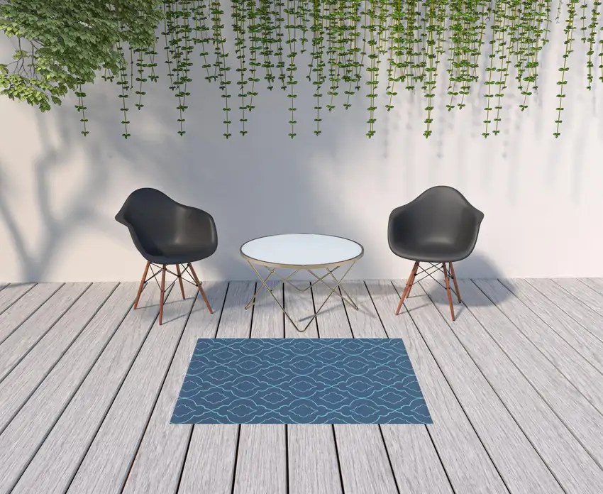 Navy Geometric Stain Resistant Indoor Outdoor Area Rug Photo 2