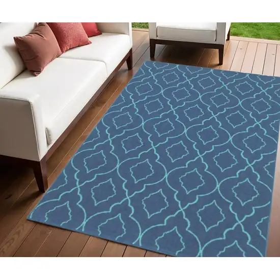 Blue Geometric Stain Resistant Indoor Outdoor Area Rug Photo 1