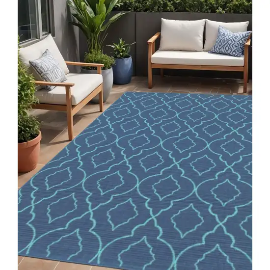 Blue Geometric Stain Resistant Indoor Outdoor Area Rug Photo 1