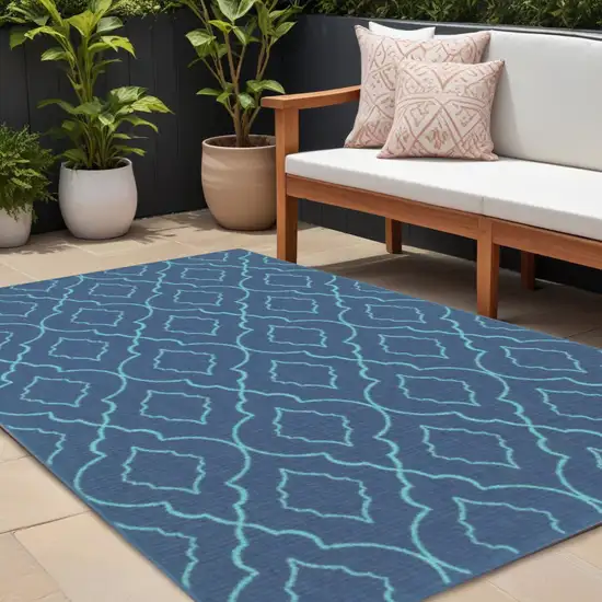 Blue Geometric Stain Resistant Indoor Outdoor Area Rug Photo 1