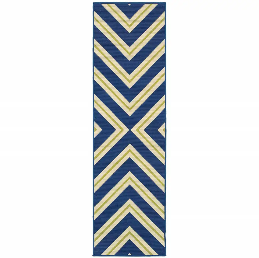 Navy Geometric Stain Resistant Indoor Outdoor Area Rug Photo 1