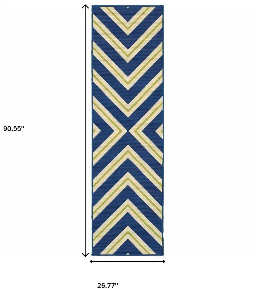 Navy Geometric Stain Resistant Indoor Outdoor Area Rug Photo 4