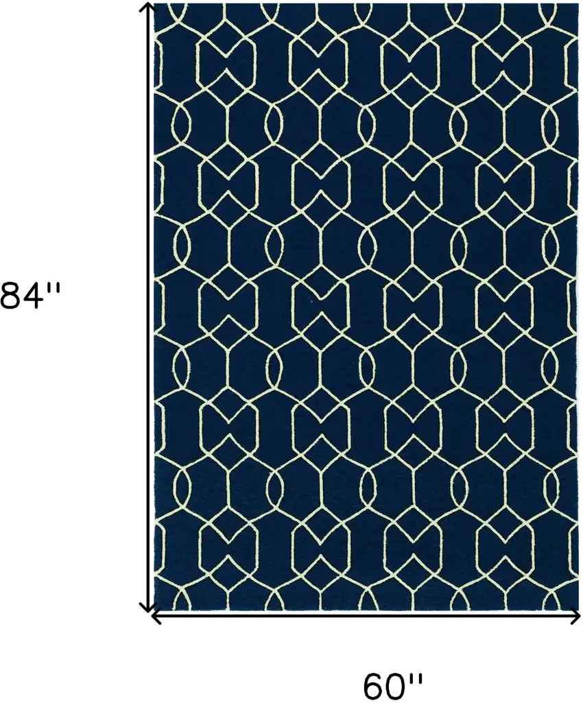 Navy Blue Geometric Hand Hooked Area Rug Photo 3