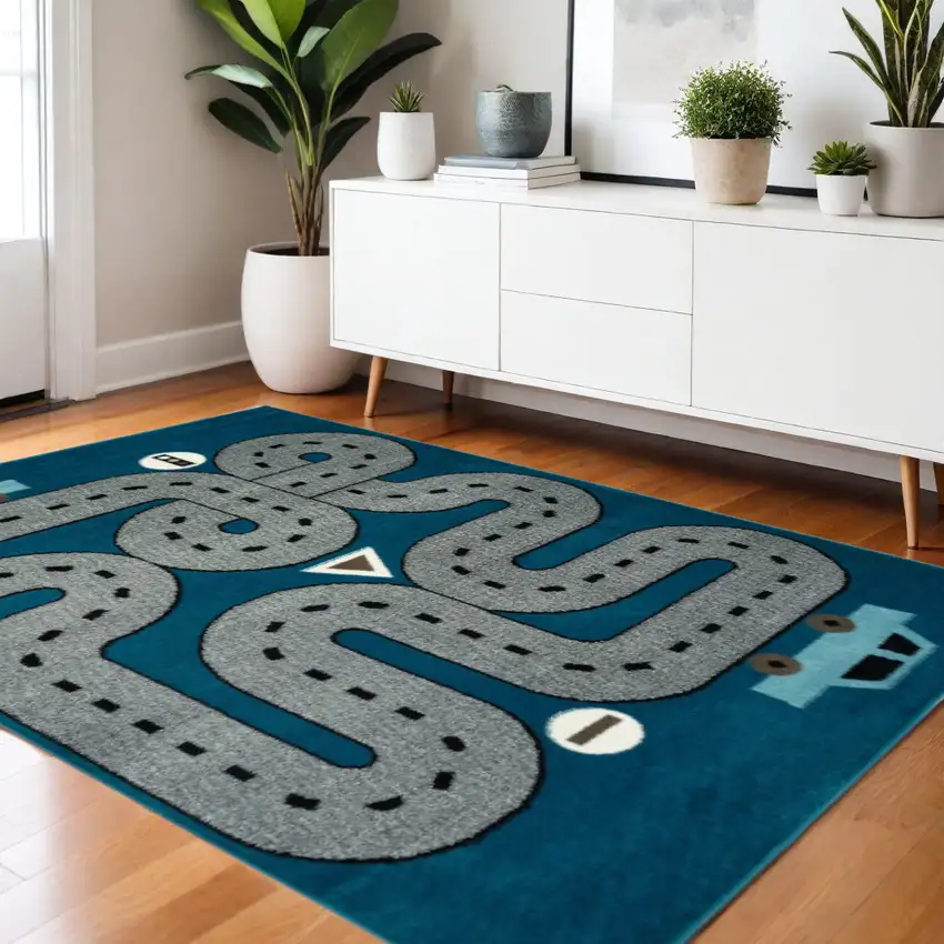 Navy Imaginative Racetrack Area Rug Photo 1