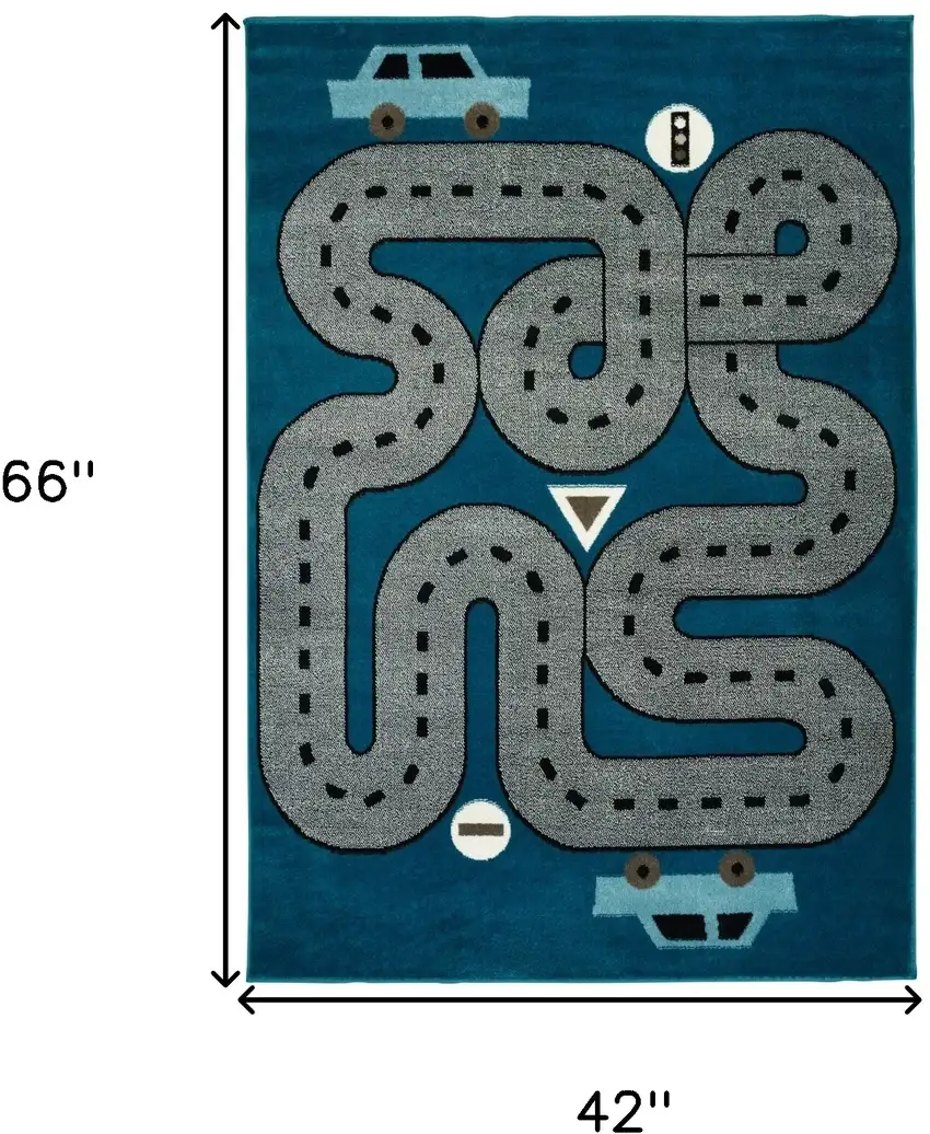 Navy Imaginative Racetrack Area Rug Photo 3