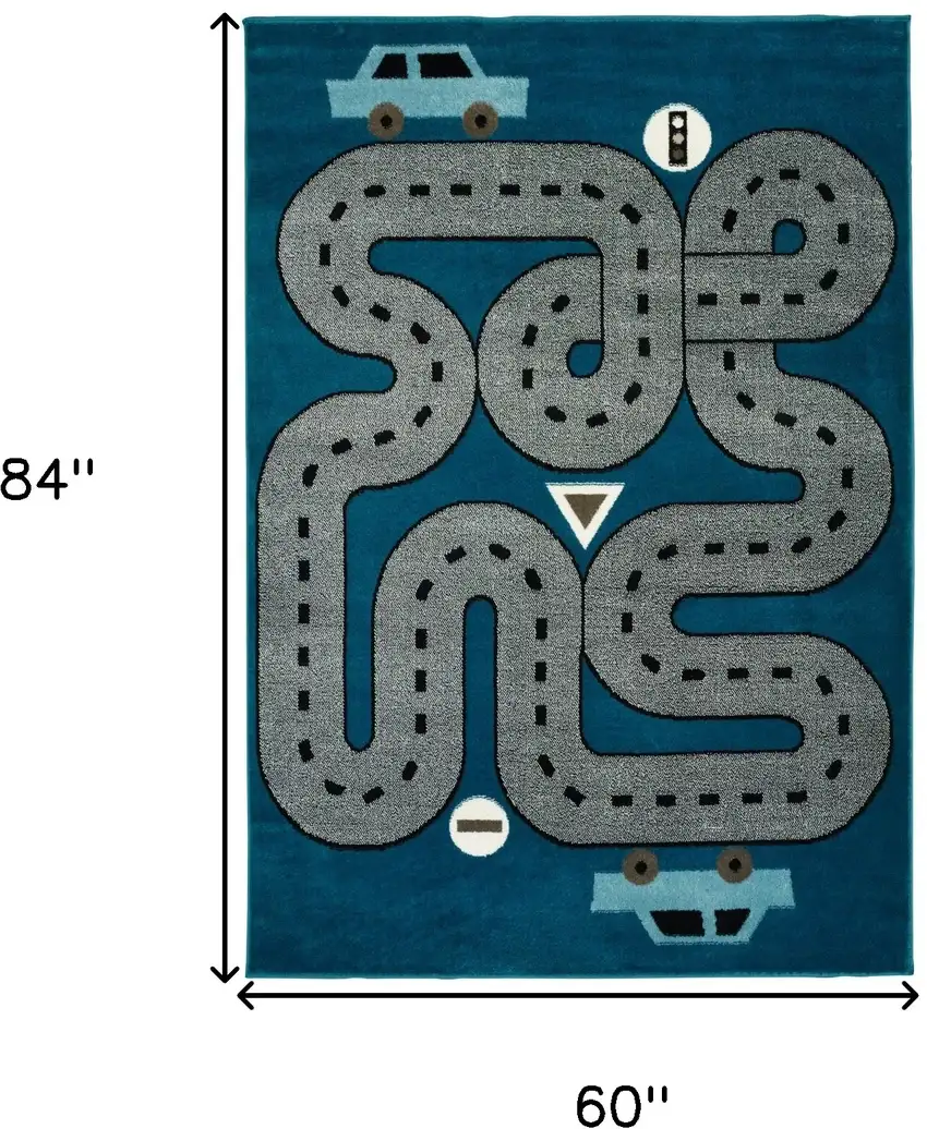 Navy Imaginative Racetrack Area Rug Photo 3
