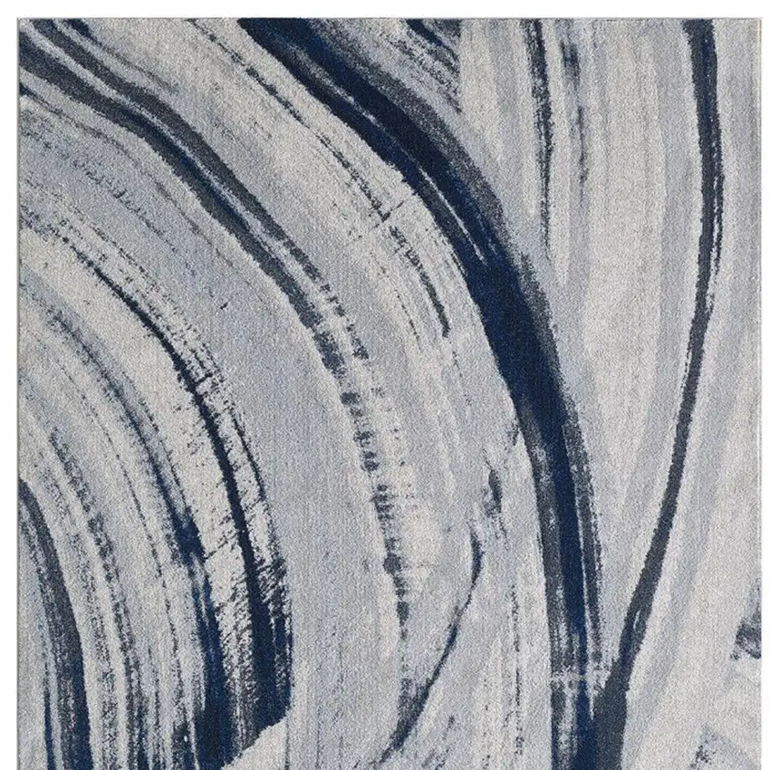 Ivory and Blue Abstract Area Rug Photo 3