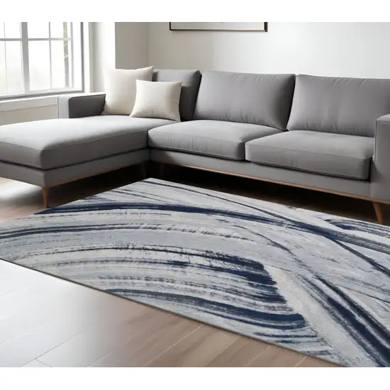 Ivory and Blue Abstract Area Rug Photo 2