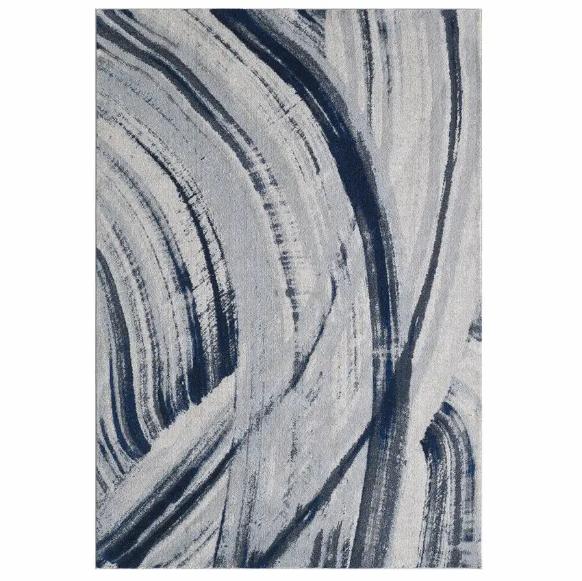 Navy Ivory Abstract Strokes Modern Area Rug Photo 1
