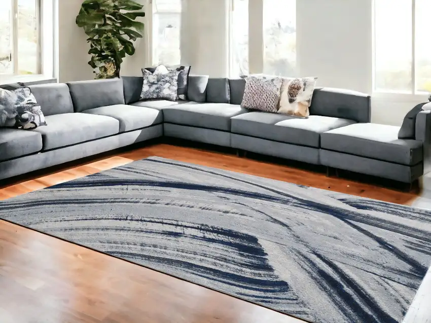 Blue Abstract Dhurrie Area Rug Photo 1