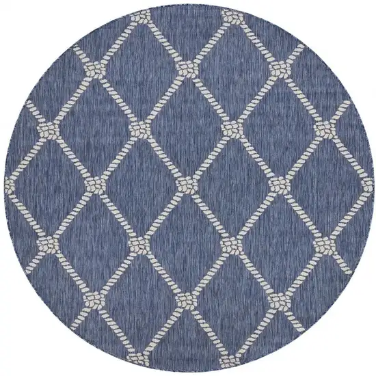 8' Blue And Gray Round Indoor Outdoor Area Rug Photo 8