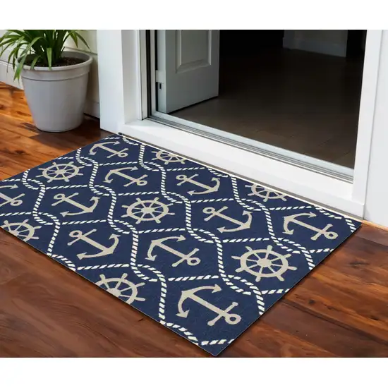 Navy Blue Nautical Handmade Indoor Outdoor Area Rug Photo 1