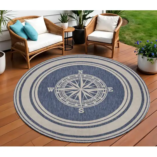 Blue And Gray Round Indoor Outdoor Area Rug Photo 1