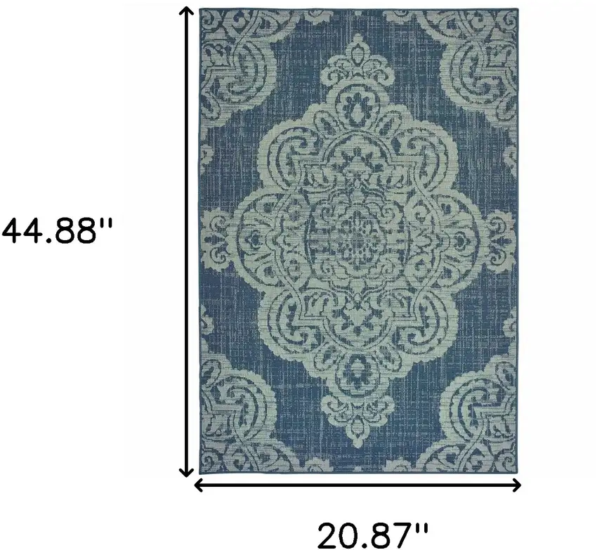 Navy Oriental Stain Resistant Indoor Outdoor Area Rug Photo 5
