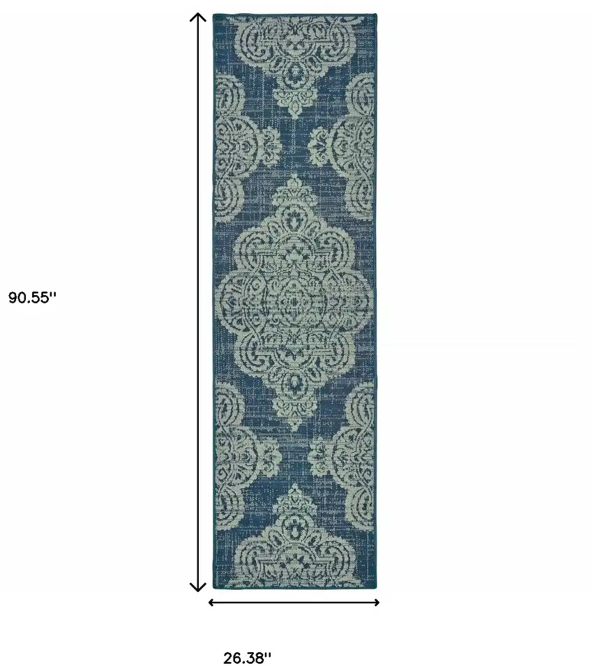 Navy Oriental Stain Resistant Indoor Outdoor Area Rug Photo 5