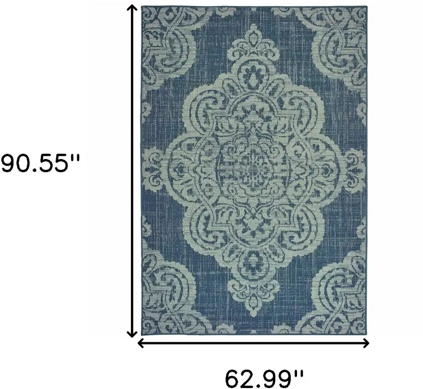 Navy Oriental Stain Resistant Indoor Outdoor Area Rug Photo 5