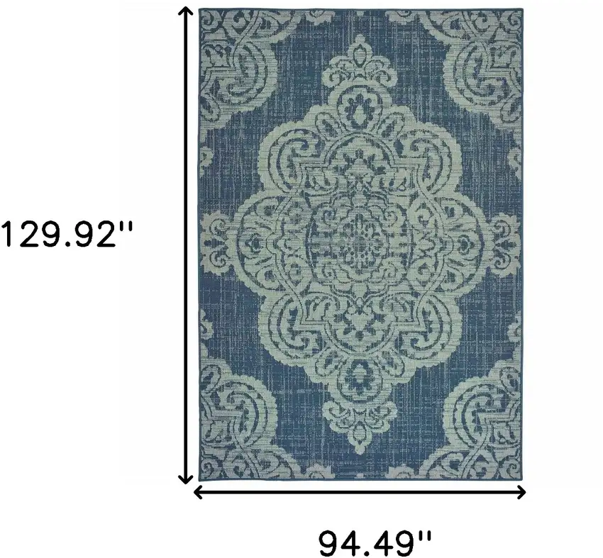 Navy Oriental Stain Resistant Indoor Outdoor Area Rug Photo 5