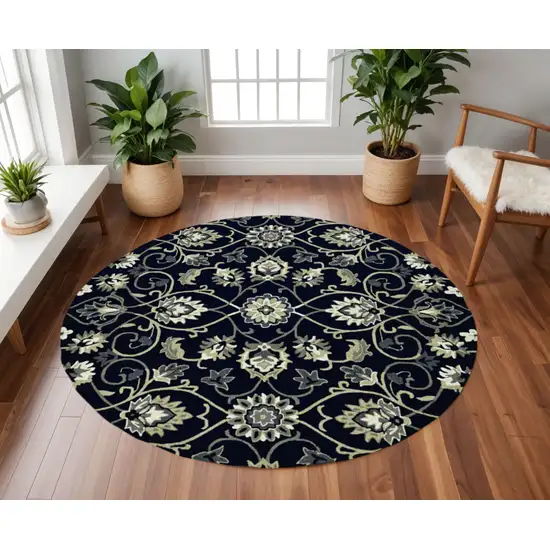 8' Navy Blue Round Hand Tufted Area Rug With UV Protection Photo 1