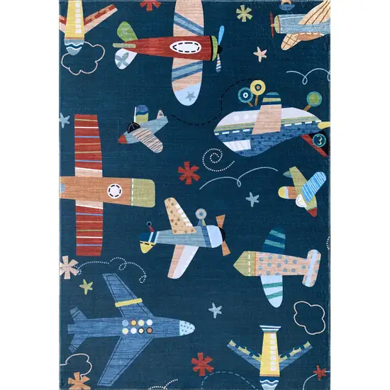 Navy Red and Orange Juvenile Airplanes Youthful Area Rug Photo 4